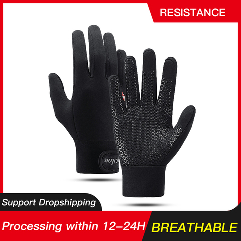 Gants chauds d'hiver pour hommes, pour écran tactile, noirs, marque à la mode, mitaines, doigt complet, épais ► Photo 1/6