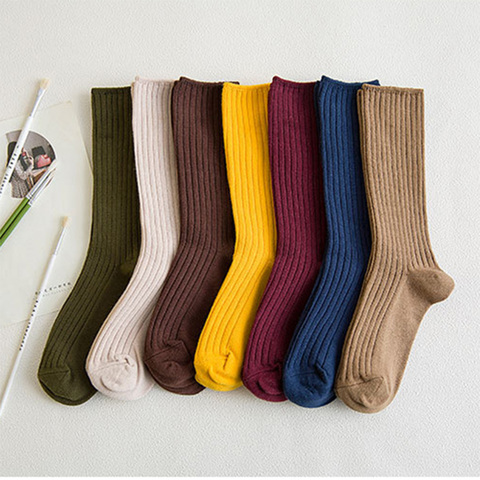 Coton femmes chaussettes 10 couleurs solides noir kaki Beige rose décontracté Harajuku femme équipage chaussette printemps été automne Style ► Photo 1/6