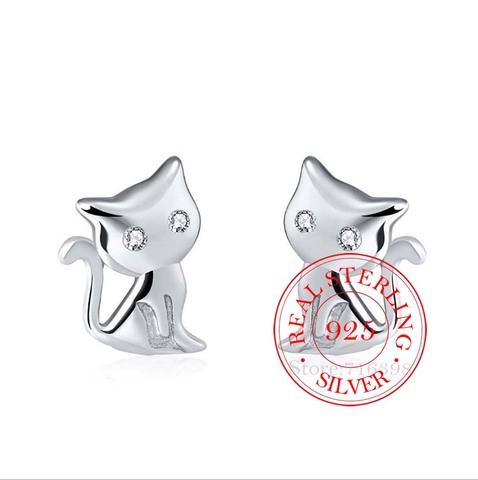 925 argent Sterling animaux chat boucles d'oreilles pour femmes filles femme mariage mode bijoux ► Photo 1/6