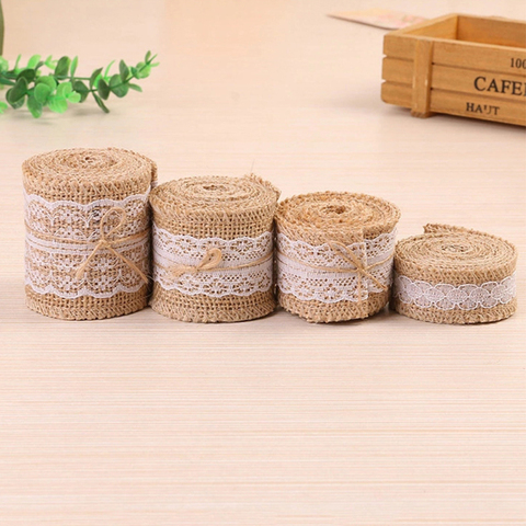 Ruban de dentelle de Jute naturelle, 2.5-6cm, rouleau de 2 m/rouleau, ruban avec dentelle, pour emballage de cadeaux, décoration de mariage ► Photo 1/6