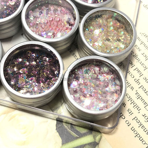 Paillettes japonaises à brillance magique pour Nail Art, accessoire de décoration en arc-en-ciel avec pointes ondulées, hexagonales et mixtes, 1 pot, 3 couleurs, ► Photo 1/6