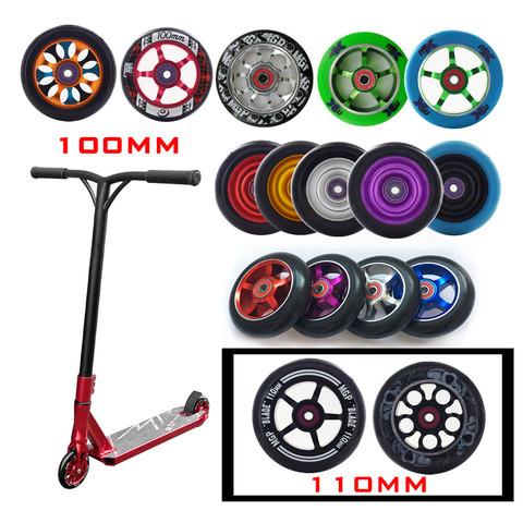 Remplacement 100mm 110mm pousser/coup de pied/cascadeur roues de Scooter avec roulements et bagues pièces de Scooter accessoires 2 pièces/ensemble ► Photo 1/6