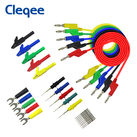 Cleqee P1036B – fiche banane 4mm, Kit de fils de Test pour multimètre, pince crocodile type U et kit de sonde de test de perforation ► Photo 1/6