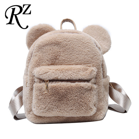 Ours oreilles en peluche femmes sac à dos en fausse fourrure épaules sac mignon fourrure femmes sac nouveau hiver sacs pour femmes 2022 Mini fille sacs à dos ► Photo 1/6