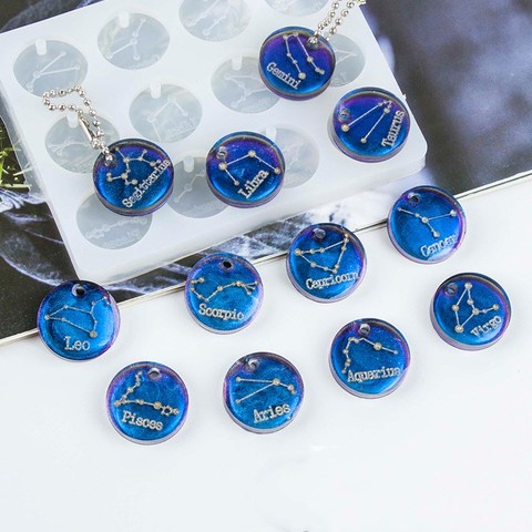 Porte-clés douze constellations Silicone moule pendentif résine époxy moulage bijoux Silicone moule bijoux outils de fabrication de bijoux vente en gros ► Photo 1/6