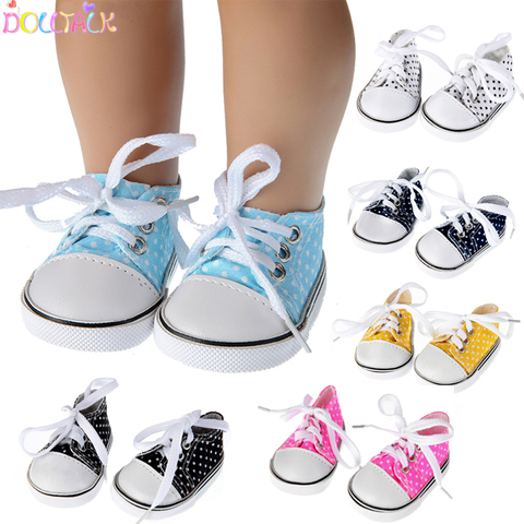 7 cm toile Denim baskets nouveau-né bébé chaussures à la main à lacets baskets chaussures pour 18 pouces américain 43 cm bébé poupées cadeaux ► Photo 1/6