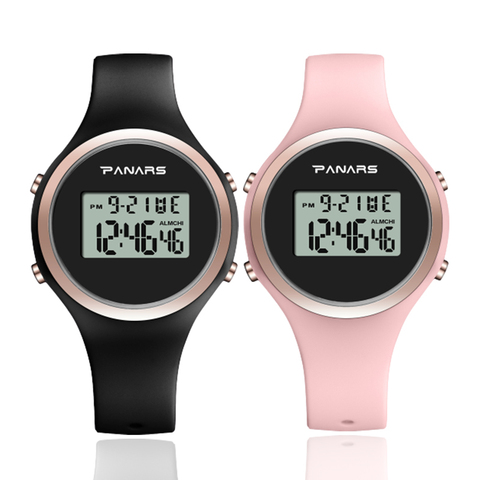 Montres électroniques pour femmes, PANARS rose noir, bracelet en Silicone, Led numérique, horloge de Sport ► Photo 1/6