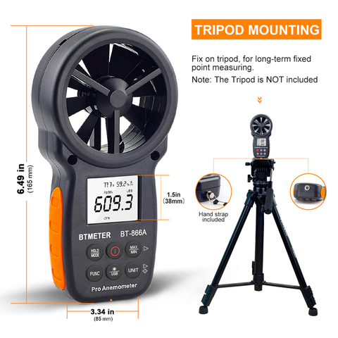 Btmètre cvc anémomètre CFM mètre poche numérique vent vitesse compteur jauge Test mesure débit d'air humidité avec rétro-éclairage USB données ► Photo 1/6