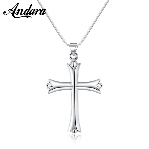 Collier en argent Sterling 925 pour hommes et femmes, chaîne Simple avec pendentif en croix, à la mode, bijoux cadeaux ► Photo 1/6