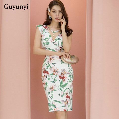 Robe à fleurs pour femmes, tenue de soirée élégante, Simple, col en v, sans manches, taille haute, moulante, été, 2022 ► Photo 1/4