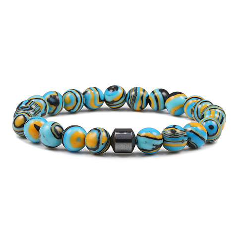 Bracelets en pierre Malachite naturelle pour hommes et femmes en hématite, extensible, colorés, en perles bouddhistes, bijoux à breloques de Yoga ► Photo 1/6