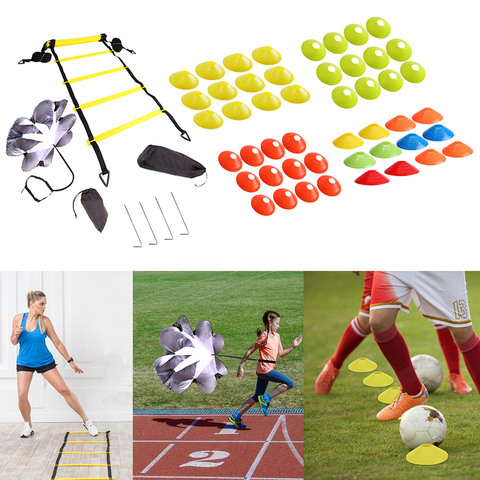 Kit réglable d'équipement d'entraînement d'échelle d'agilité de échelons de vitesse de forme physique de Football de Football de Football avec le disque de Parachute de résistance ► Photo 1/6