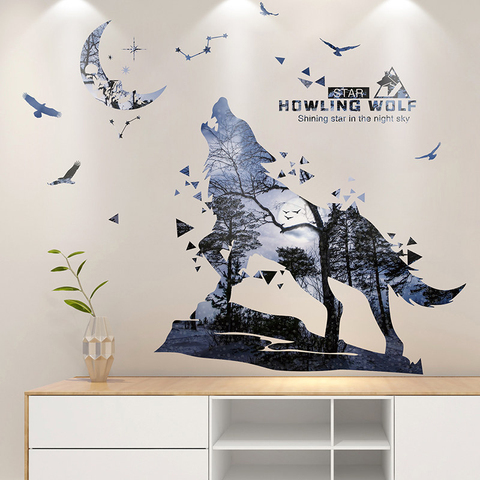 Personnalité créative silhouette loup autocollants chambre décor salon mur décor bureau décoration auto-adhésif décor à la maison ► Photo 1/6