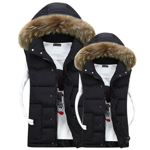 Gilet d'hiver chaud sans manches pour hommes, veste Slim et épaisse avec col en fourrure artificielle, vêtement bodywarm pour Couple, grande taille #3601 ► Photo 1/4