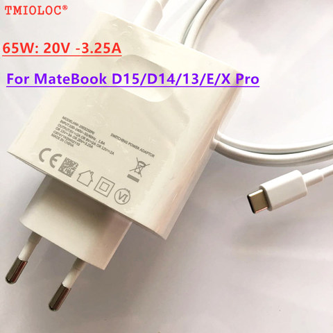 65W 20v 3.25A adaptateur de chargeur de voyage de puissance pour Huawei Matebook D15 D14 13 E X Pro MagicBook 15 14 Pro Type C câble de charge ► Photo 1/3