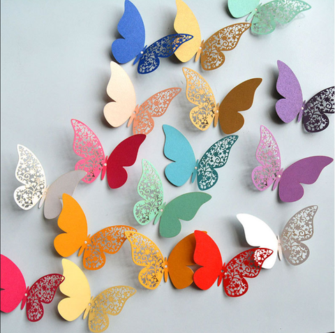 12 pièces demi creux 3D papillon autocollant mural pour mariage décoration de la maison papillons sur le mur chambres décor multicolore autocollants ► Photo 1/6