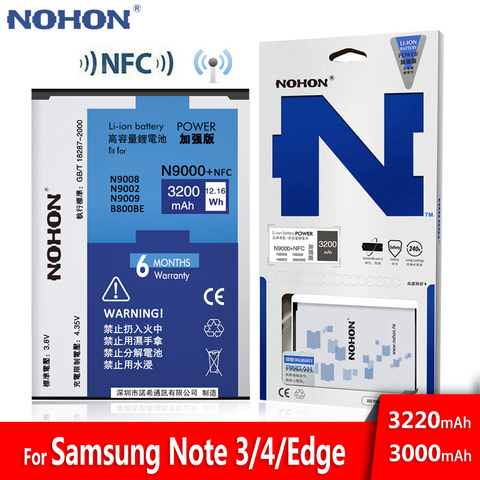 D'origine NOHON Batterie Pour Samsung Galaxy Note 3 Note3 N9000 N9006 N9005 Avec NFC Haute Capacité 3200 mah Batteries de Détail paquet ► Photo 1/6