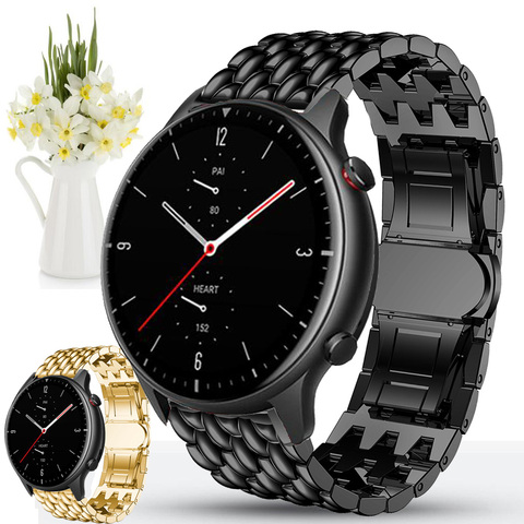 Pour Huami Amazfit GTR 2 47mm Stratos 3 2 Bracelet en acier inoxydable alliage métal 22mm Bracelet de montre gtr2 Dragon échelle Bracelet Bracelet ► Photo 1/6