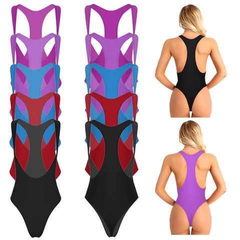 Femmes une pièce maillot de bain Sexy poitrine ouverte maillots de bain solide sans manches coupe haute maillots de bain plage porter maillot de bain justaucorps string ► Photo 1/6