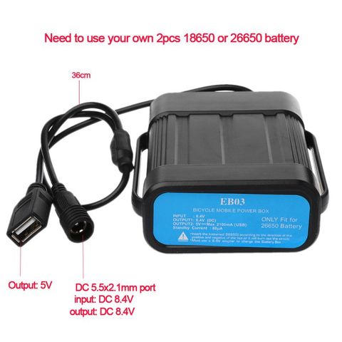 Boîtier de batterie Rechargeable 2X 18650 26650 8.4V, boîtier de rangement étanche avec chargeur DC/USB pour vélo ► Photo 1/6