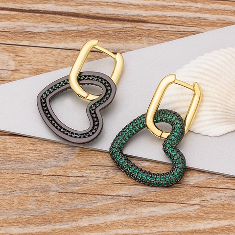 2022 nouveau Design or/coloré/vert pierre coeur boucles d'oreilles cubique CZ manchette goutte boucles d'oreilles Huggie Simple bijoux de noël ► Photo 1/6