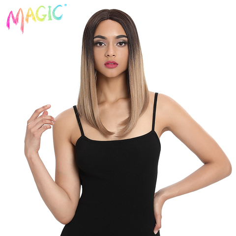 Perruque Lace Front Wig lisse 18 pouces pour femmes noires, perruques afro-américaines synthétiques résistantes à la chaleur ► Photo 1/6