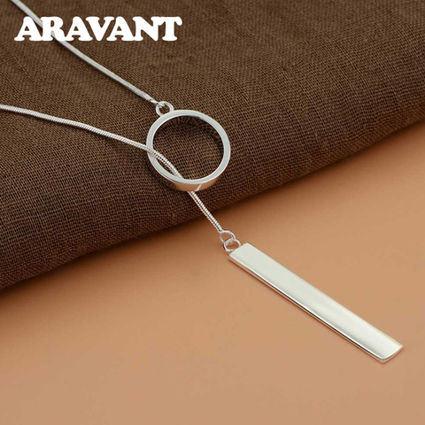 Argent 925 Long cercle barre pendentifs collier chaînes pour femmes saint valentin cadeau bijoux de mode ► Photo 1/6