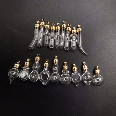 Flacon à colle or/argent, 5 pièces, pendentif, médaillon, breloques, mini bouteilles de souhait en verre avec capuchon à pompon, nom sur bijoux d'art de riz ► Photo 1/6