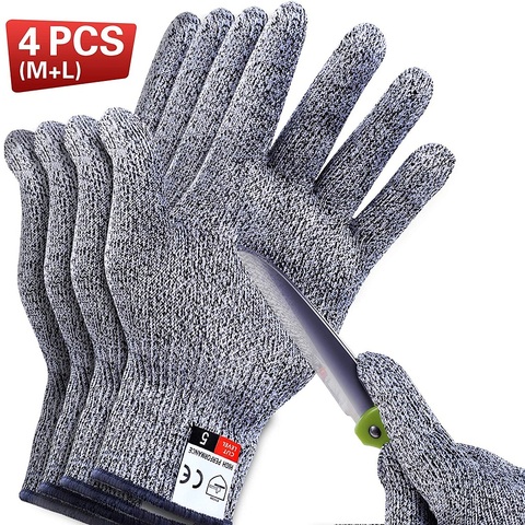 4 PCS Cut Resistant Gloves Food Grade Level 5 Protection for Meat Cutting, Wood Carving, Mandolin Slicing and More, (M-L) ► Photo 1/6