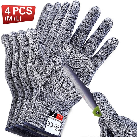 4 PCS Cut Resistant Gloves Food Grade Level 5 Protection for Meat Cutting, Wood Carving, Mandolin Slicing and More, (M-L) ► Photo 1/6