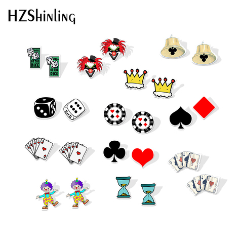 2022 nouvelles cartes de Poker drôles acrylique boucle d'oreille dés Clown Art résine boucles d'oreilles mode époxy boucle d'oreille ► Photo 1/5