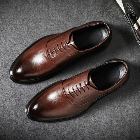 Chaussures formelles en cuir véritable pour hommes, souliers Oxford italiens à lacets, pour mariage, 2022 ► Photo 1/6