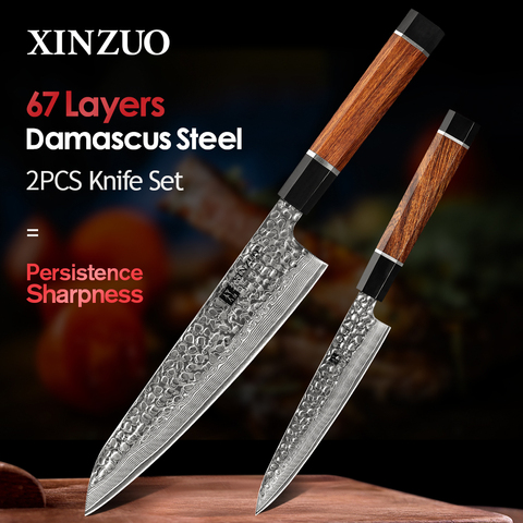 XINZUO – ensemble de couteaux de cuisine en acier, damas VG10, outils utilitaires, couteaux de Chef, outils de coupe, manche en bois de fer du désert, 2 pièces ► Photo 1/6