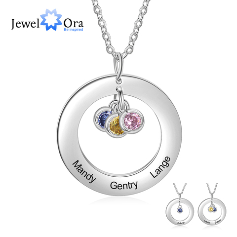 Collier cercle personnalisé en acier inoxydable avec 1-3 pierres de naissance, pendentif rond personnalisé gravé avec le nom pour femmes/mères ► Photo 1/6