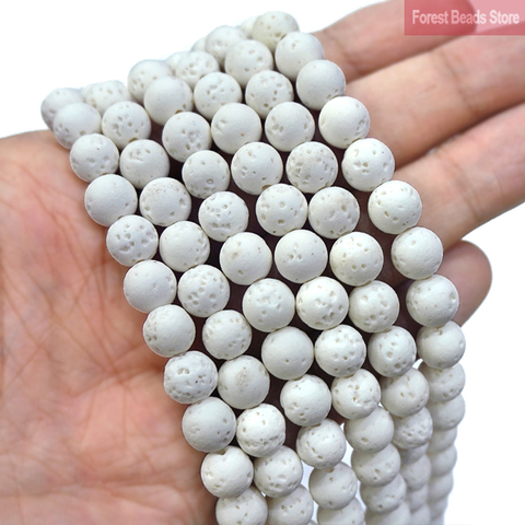 Perles en pierre naturelle blanche, grosses rondes en hématite, roche volcanique, pour la fabrication de bijoux, clous d'oreille Bracelet à bricoler soi-même, 15 ''4, 6, 8, 10mm ► Photo 1/1