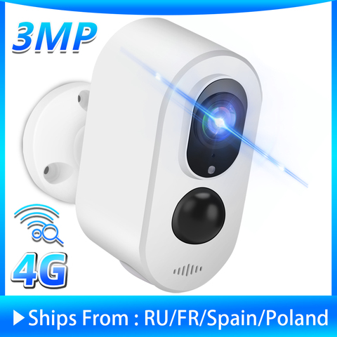 4G WIFI caméra 3MP HD extérieur sans fil 3G carte SIM caméra batterie Rechargeable intégrée caméra de sécurité à domicile longue durée en veille ► Photo 1/6