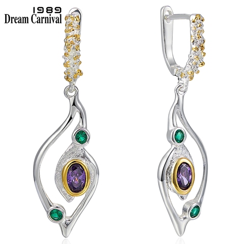 DreamCarnival1989 nouvelles boucles d'oreilles géométriques femmes bleu vert zircone grue oiseau Look bijoux septembre fête Must Have WE3950 ► Photo 1/6