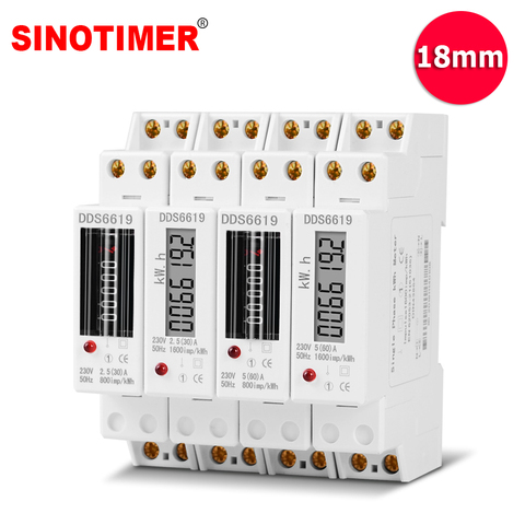 1P 18mm monophasé 2 fils numérique wattmètre consommation d'énergie analogique compteur d'énergie kWh AC 230V 50Hz électrique Din Rail Mount ► Photo 1/6