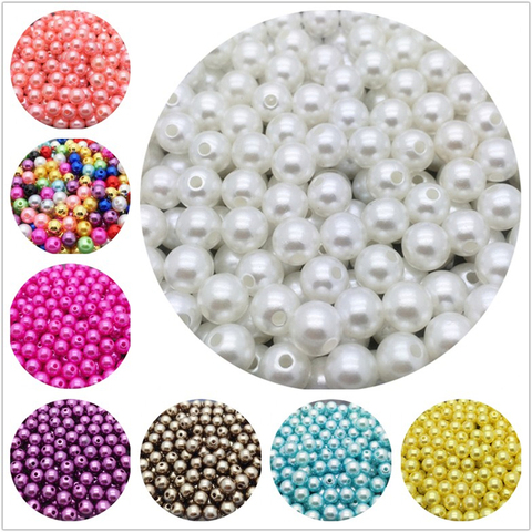 Perles intercalaires rondes en acrylique 4/6/8/10mm | Perles rondes pour Imitation, perles de vêtement pour la fabrication de bijoux, bricolage ► Photo 1/6