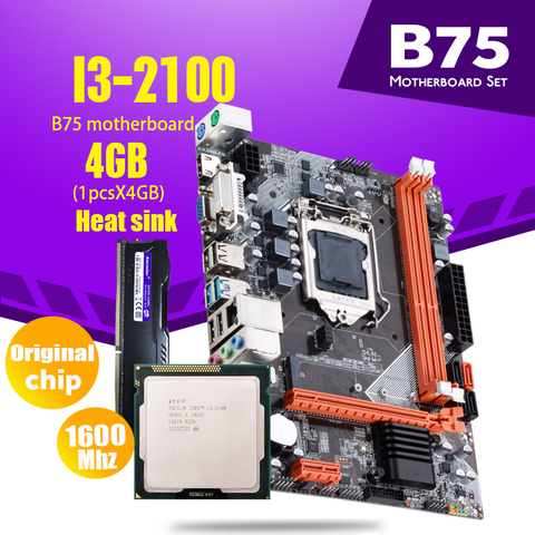 Atermiter B75 ensemble de carte mère avec Intel Core I3 2100 1x4GB = 4GB 1600MHz DDR3 ordinateur de bureau de mémoire dissipateur de chaleur USB3.0 SATA3 ► Photo 1/6