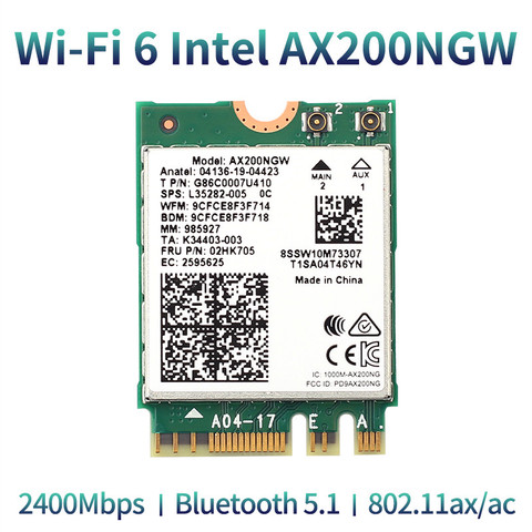Carte réseau sans fil avec wi-fi 6 Intel AX200 2400. 11ax/ac, 802 Ghz, 5Ghz, M.2, Bluetooth 2.4, adaptateur Intel 5.1 AX210 pour ordinateur portable, 9260 mb/s ► Photo 1/6