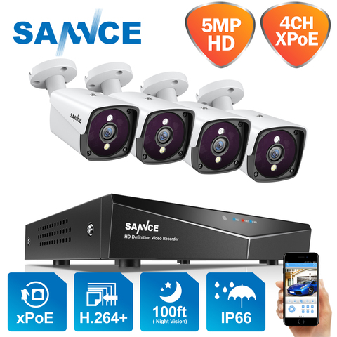 SANNCE – système de sécurité vidéo POE 4CH 5MP, caméra IP à Vision nocturne à infrarouge, Kit de vidéosurveillance sans fil pour l'extérieur, résistant aux intempéries ► Photo 1/6