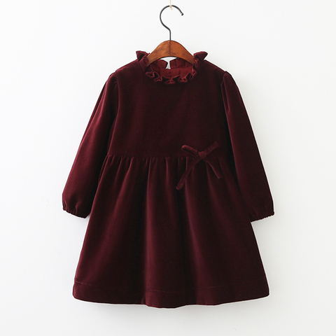 Printemps couleur unie à manches longues enfant en bas âge velours robes 1-8Yrs bébé filles robe doux enfants velours vêtements princesse volants robes ► Photo 1/6