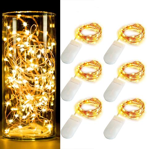 Guirlande lumineuse LED en fil de cuivre, 1M 2M 3M 5M, 2 piles CR2032, décoration pour noël, mariage, Ramadan, 10 pièces/lot ► Photo 1/6