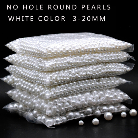 3-20mm sans trou blanc rond en plastique acrylique ABS Imitation perle perles breloque perles en vrac compteur affichage perle artisanat fabrication de bijoux ► Photo 1/2