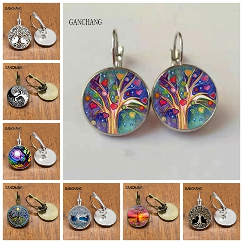 Boucles d'oreilles en forme d'arbre de vie pour femmes, bijoux en forme de dôme en verre ► Photo 1/6