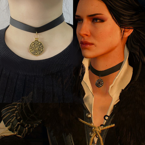 Yennefer Black Leather Choker Medallion Pendant Necklace Wizard 3 Wild Hunt Game Jewelry Gothic Necklace Women Party Cosplay ► Photo 1/6