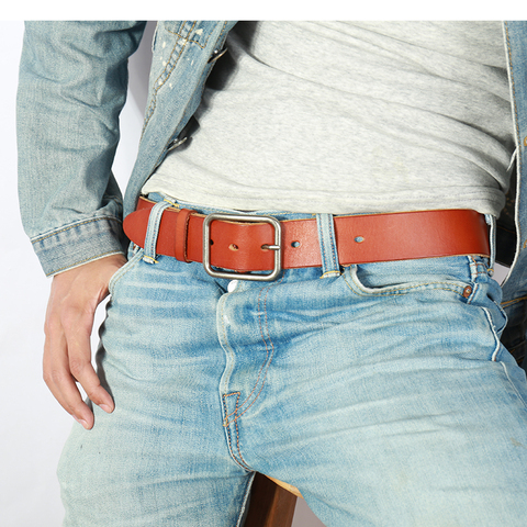 Ceinture en cuir véritable pour hommes, Vintage 100%, sangle de haute qualité, ceinture de cuir pour hommes, pour jeans ou pantalons ► Photo 1/6