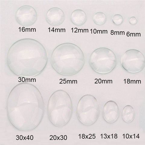 1 paquet Rond Ovale Dos Plat Cabochon En Verre Camée 6mm 8mm 10mm 12mm 14mm 16mm 18mm 20mm 25mm 30mm Pour Bijoux À Bricoler Soi-Même Résultats De Fabrication ► Photo 1/6