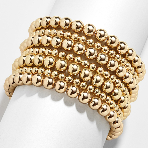 Bracelet de perles couleur or pour femmes, 6MM 8MM 10MM, grand Bracelet rond, à la mode, fait à la main, 3 pièces/ensemble de bijoux à la mode ► Photo 1/6